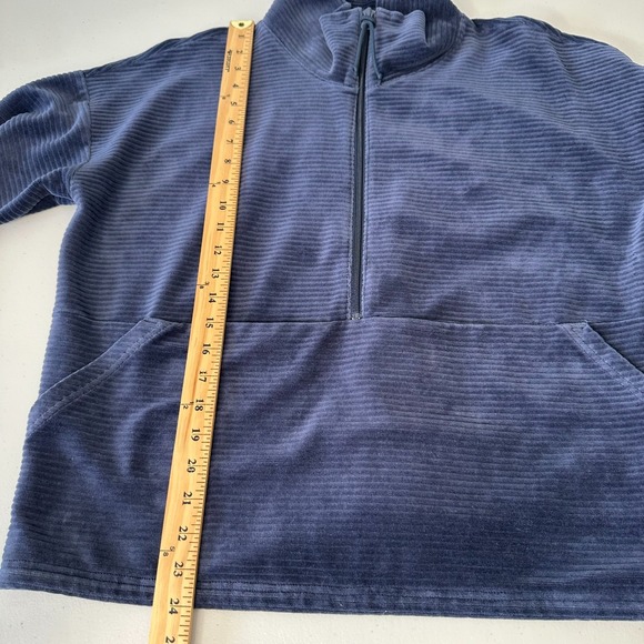 LL Bean Soft Stretch Courduroy Pullover Blue Half Zip Velour Petite L - Picture 8 of 10